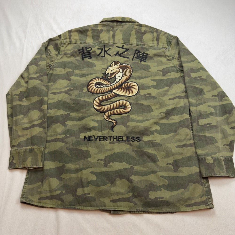 Mango Man Camo Snake Embroidered Utility Jacket Military Style Green Size Medium